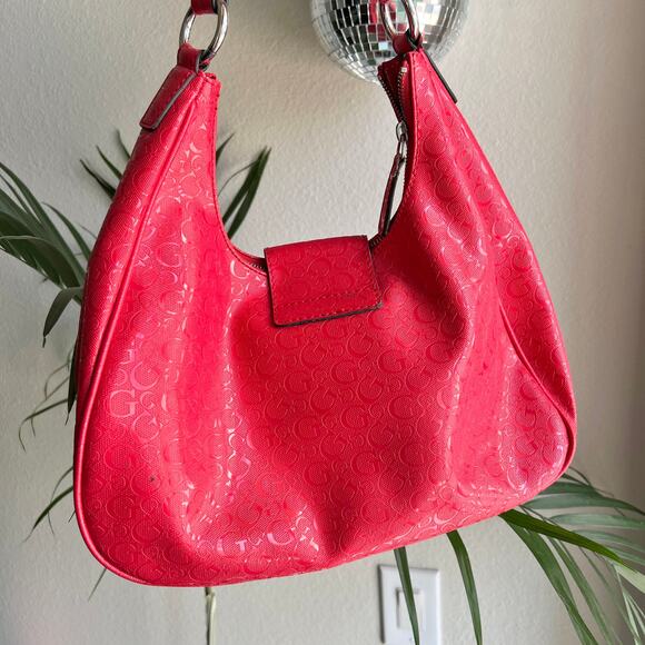 GUESS Y2K Red PVC Branded Hobo Bag - Picture 2 of 9